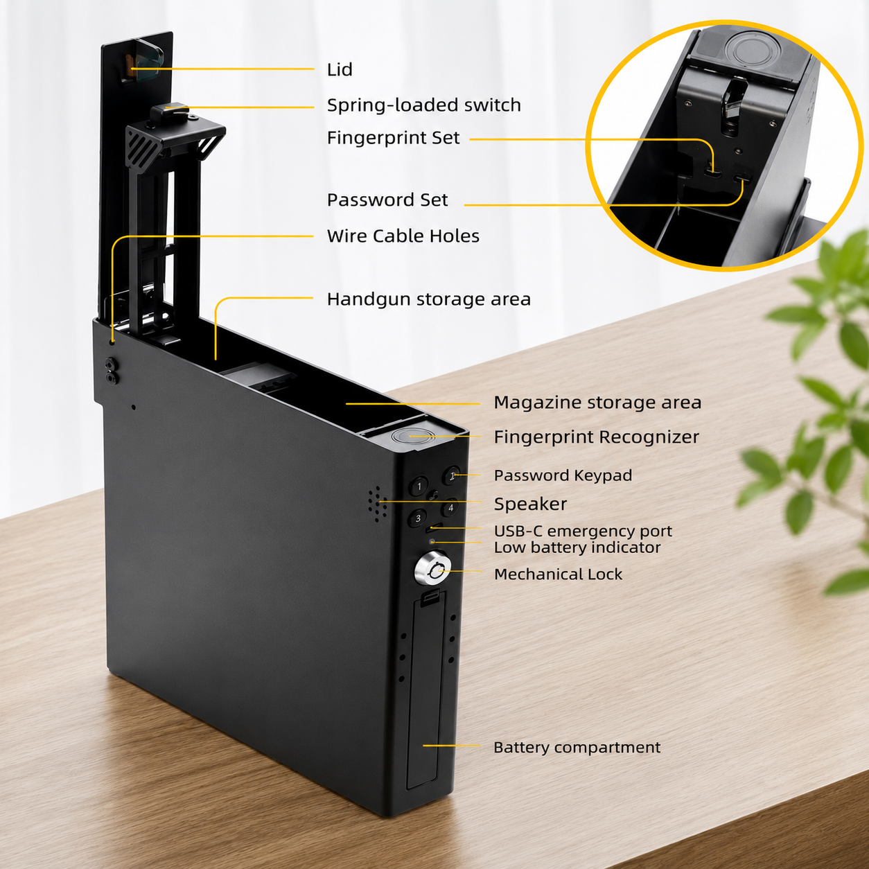 Slim Quick-Access Biometric Car Handgun Safe – Secure & Portable