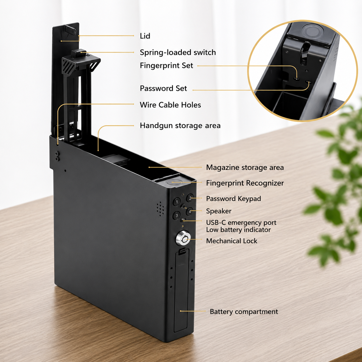 Slim Quick-Access Biometric Car Handgun Safe – Secure & Portable