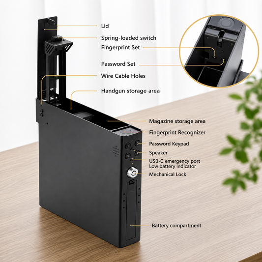 Slim Quick-Access Biometric Car Handgun Safe – Secure & Portable