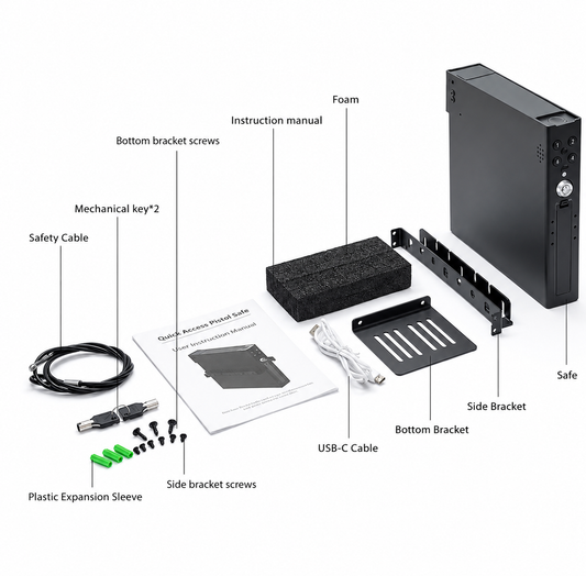 Slim Quick-Access Biometric Car Handgun Safe – Secure & Portable